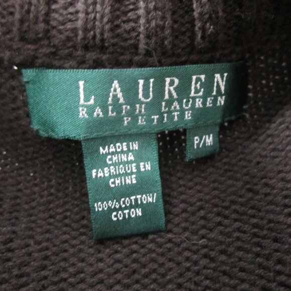 Ralph Lauren Women P M Petite Medium Brown Mock Neck 1/4 Zip Cotton Sweater - Picture 4 of 7